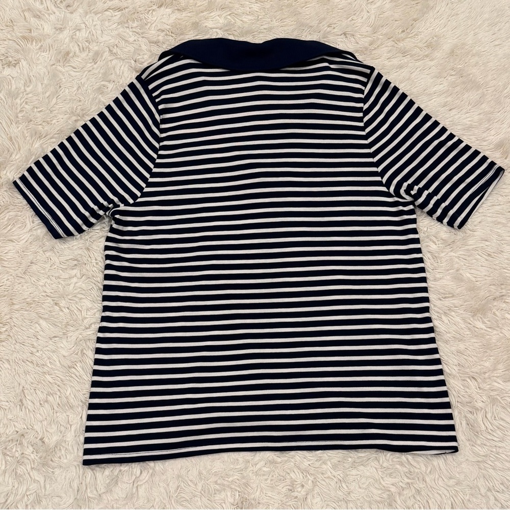 NEW Ava & Viv Striped V-Neck Polo Shirt Ribbed Top Plus Size XXL Navy Stripe - Picture 3 of 5